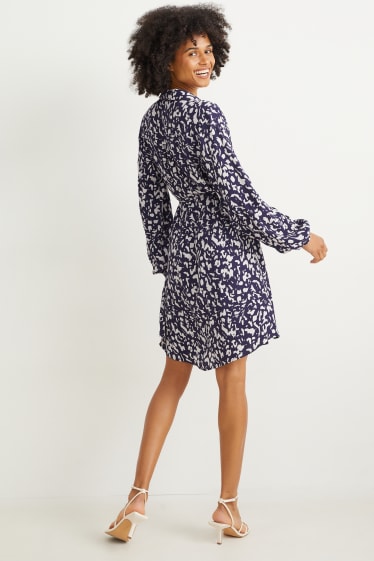 Damen - Blusenkleid - gemustert - dunkelblau / cremeweiss