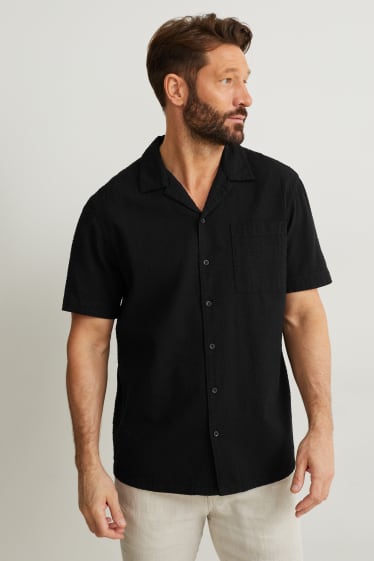 Men - Shirt - regular fit - lapel collar - black