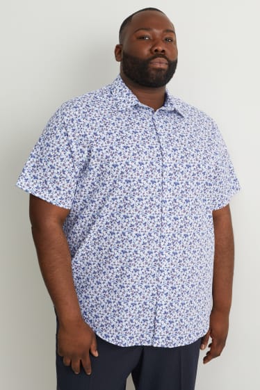 Heren - Overhemd - regular fit - kent - gemakkelijk te strijken - blauw / wit