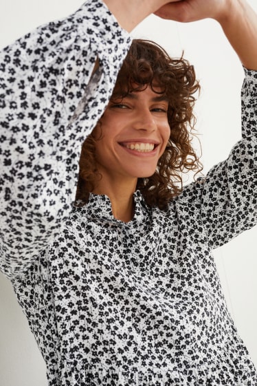 Mujer - Vestido camisero - de flores - negro / blanco