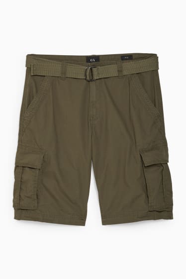 Men - Cargo shorts with belt - khaki