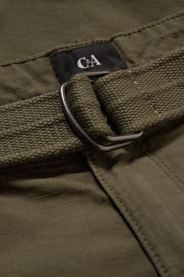 Men - Cargo shorts with belt - khaki