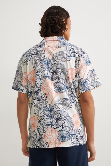Heren - Overhemd - regular fit - reverskraag - linnenmix - met patroon - crème wit