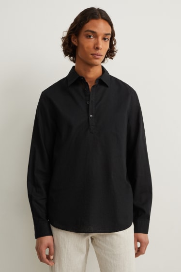 Hommes - Chemise - regular fit - col kent - lin mélangé - noir