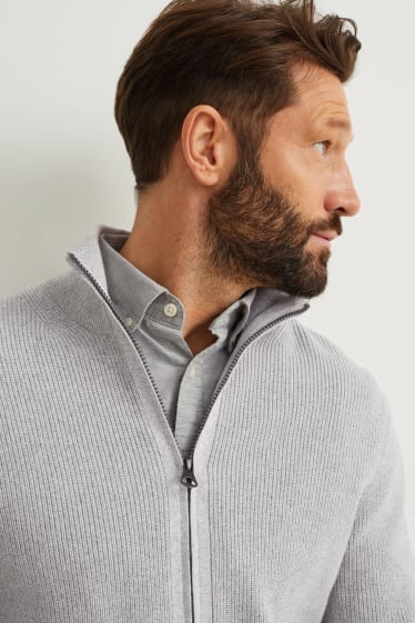 Herren - Strickjacke - hellgrau-melange