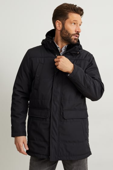 Hombre - Parka con capucha y adorno de pelo sintético - negro