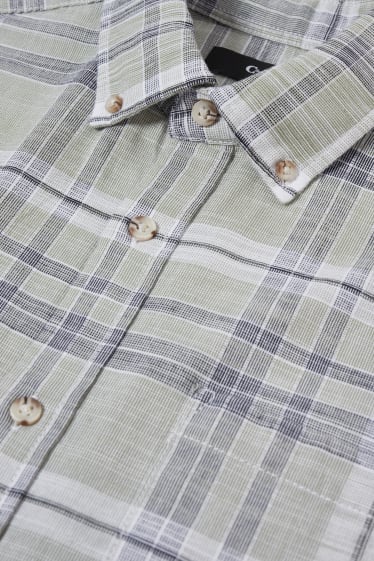 Heren - Overhemd - regular fit - button down - geruit - lichtgroen