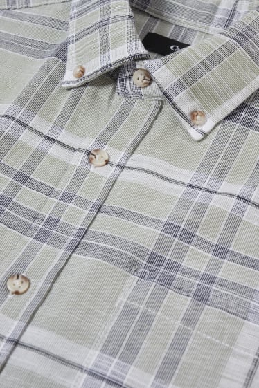 Pánské - Košile - regular fit - button-down - kostkovaná - světle zelená