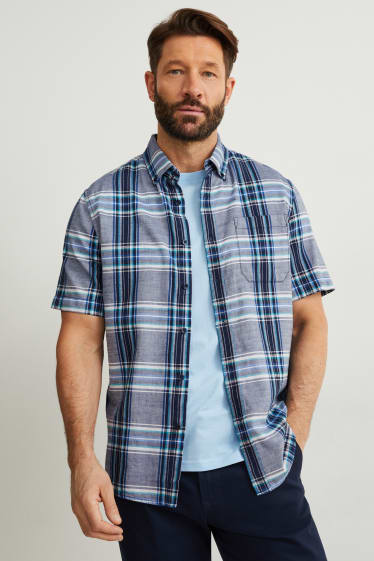 Hombre - Camisa - regular fit - button down - de cuadros - azul
