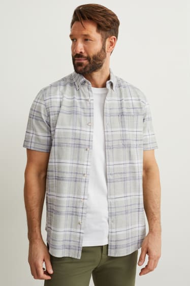 Pánské - Košile - regular fit - button-down - kostkovaná - světle zelená