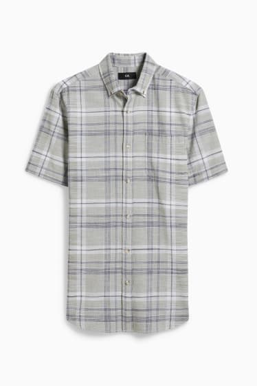 Pánské - Košile - regular fit - button-down - kostkovaná - světle zelená