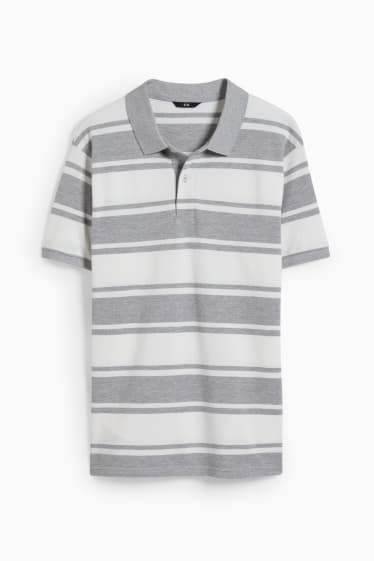 Herren - Poloshirt - gestreift - weiss / grau