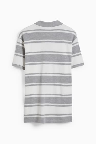 Herren - Poloshirt - gestreift - weiss / grau