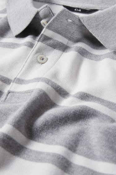 Herren - Poloshirt - gestreift - weiss / grau