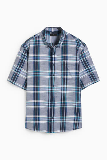 Heren - Overhemd - regular fit - button down - geruit - blauw