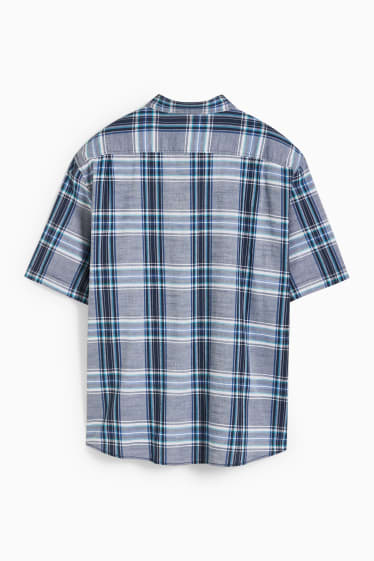 Mężczyźni - Koszula - regular fit - przypinany kołnierzyk - w kratę - niebieski