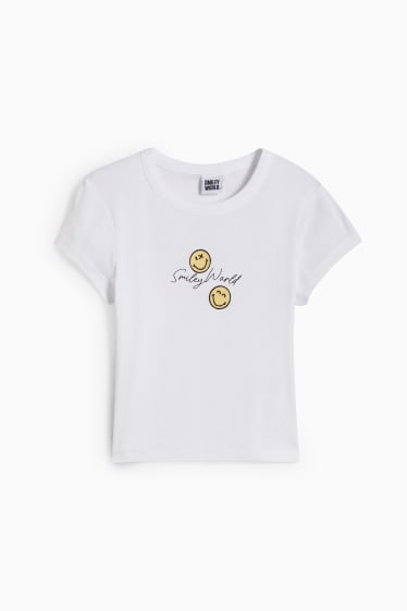Dames - CLOCKHOUSE - kort T-shirt - SmileyWorld® - wit