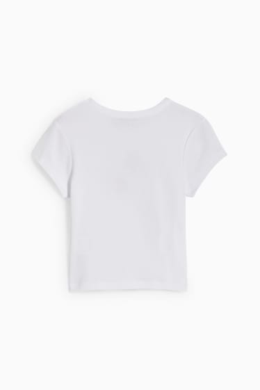 Femei - CLOCKHOUSE - tricou crop - SmileyWorld® - alb