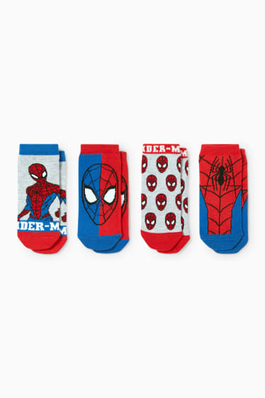 Children - Multipack of 4 - Spider-Man - trainer socks with motif - red