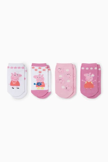 Enfants - Lot de 4 paires - Peppa Pig - chaussettes de sport à motif - rose foncé