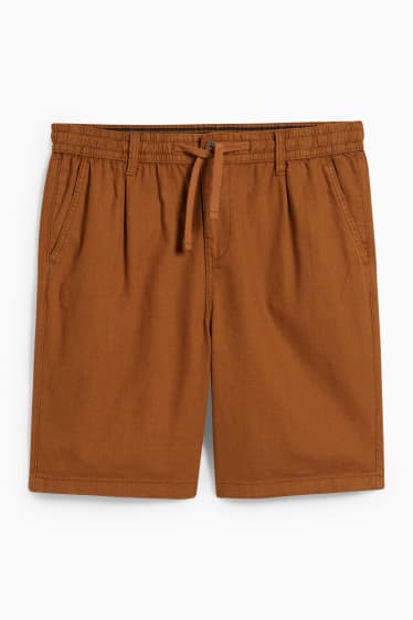 Men - Shorts - linen blend - dark brown