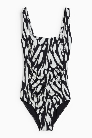 Dámské - Jednodílné dámské plavky - s vycpávkami - kostkované - černá/bílá