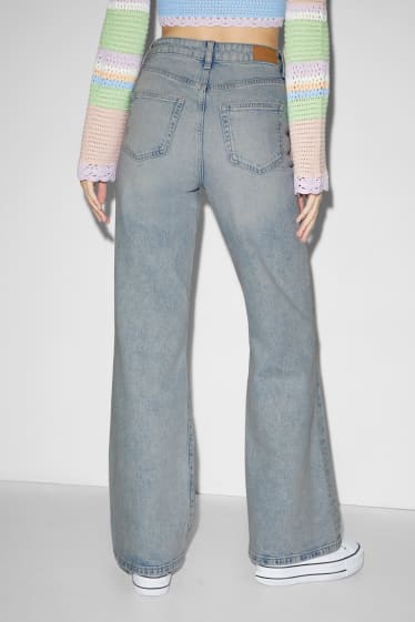 Women - CLOCKHOUSE - wide leg jeans - high waist - denim-light blue