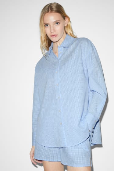 Damen - Bluse - kariert - weiß / hellblau