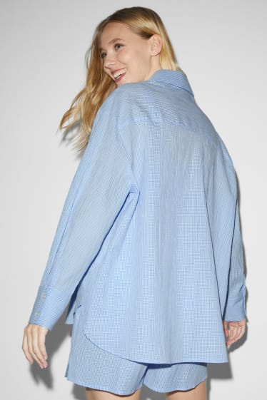 Damen - Bluse - kariert - weiß / hellblau