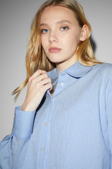 Damen - Bluse - kariert - weiß / hellblau