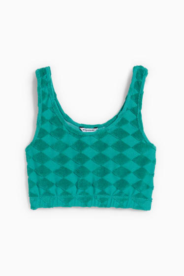 Damen - Crop Top - kariert - dunkelgrün