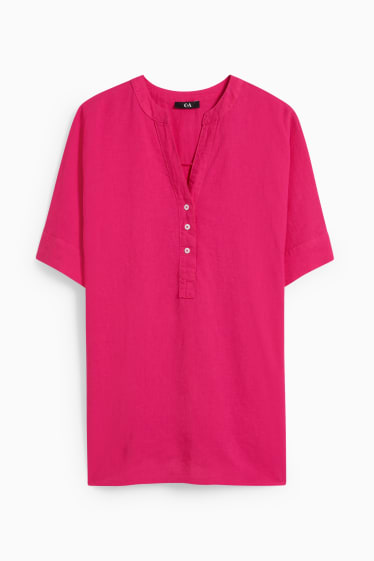 Women - Blouse - linen blend - pink