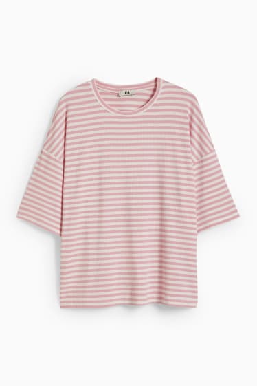 Damen - Pyjamashirt - mit Viskose - gestreift - weiß / rosa