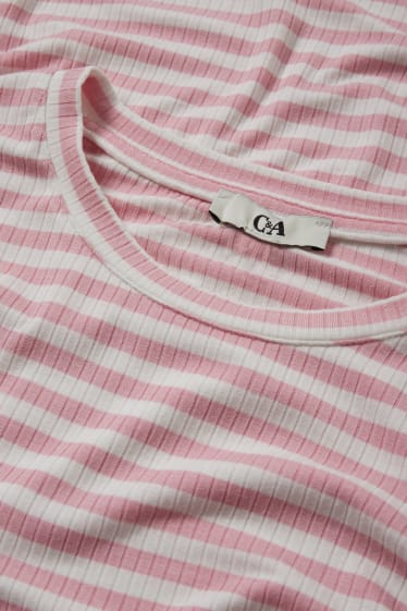 Dames - Pyjamashirt - met viscose - gestreept - wit / roze