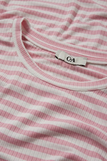 Damen - Pyjamashirt - mit Viskose - gestreift - weiß / rosa