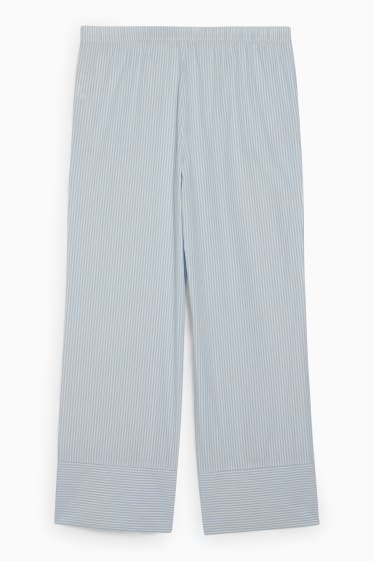 Damen - Pyjamahose - gestreift - weiß / hellblau