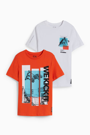 Enfants garçons - Lot de 2 - T-shirts - blanc / orange
