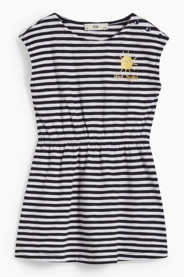 Children Girls - Dress - striped - dark blue / creme white