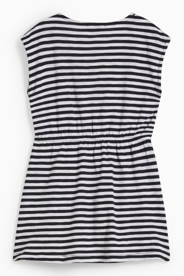 Children Girls - Dress - striped - dark blue / creme white