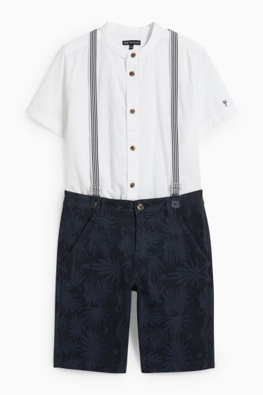 Bambini - Set - camicia e bermuda con bretelle - 2 pezzi - blu scuro