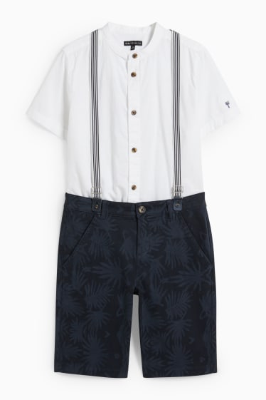 Niños - Set - camisa y bermuda con tirantes - 2 piezas - azul oscuro