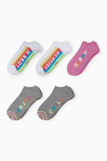 Kinder Mädchen - Multipack 5er - Statement - Sneakersocken mit Motiv - dunkelrosa