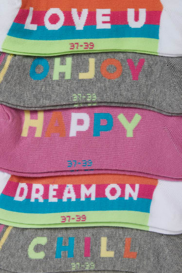 Kinder Mädchen - Multipack 5er - Statement - Sneakersocken mit Motiv - dunkelrosa