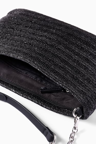 Damen - Umhängetasche - Bast-Optik - schwarz