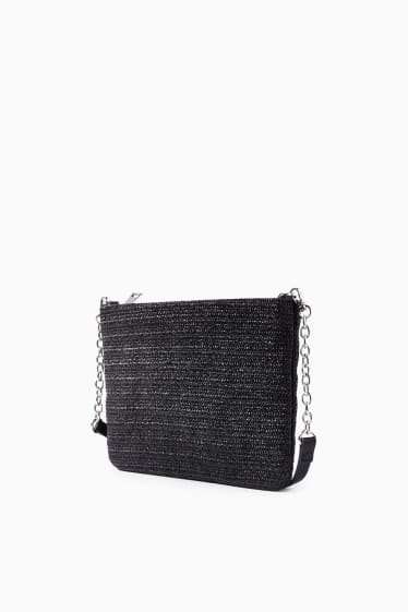 Mujer - Bolso bandolera - imitación de rafia - negro