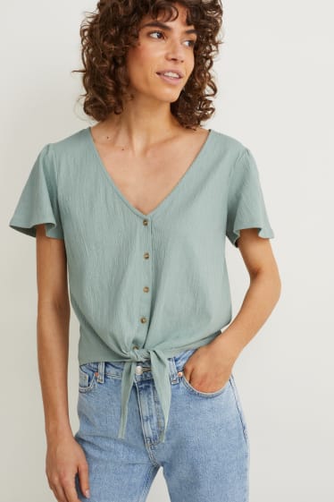 Femmes - T-shirt noué - vert menthe