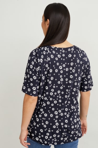 Femmes - T-shirt - à fleurs - bleu foncé