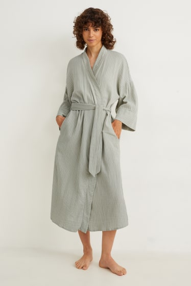 Women - Dressing gown - striped - light green