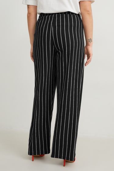 Women - Cloth trousers - high waist - wide leg - striped - black