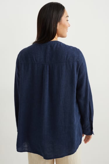 Women - Blouse - linen blend - dark blue